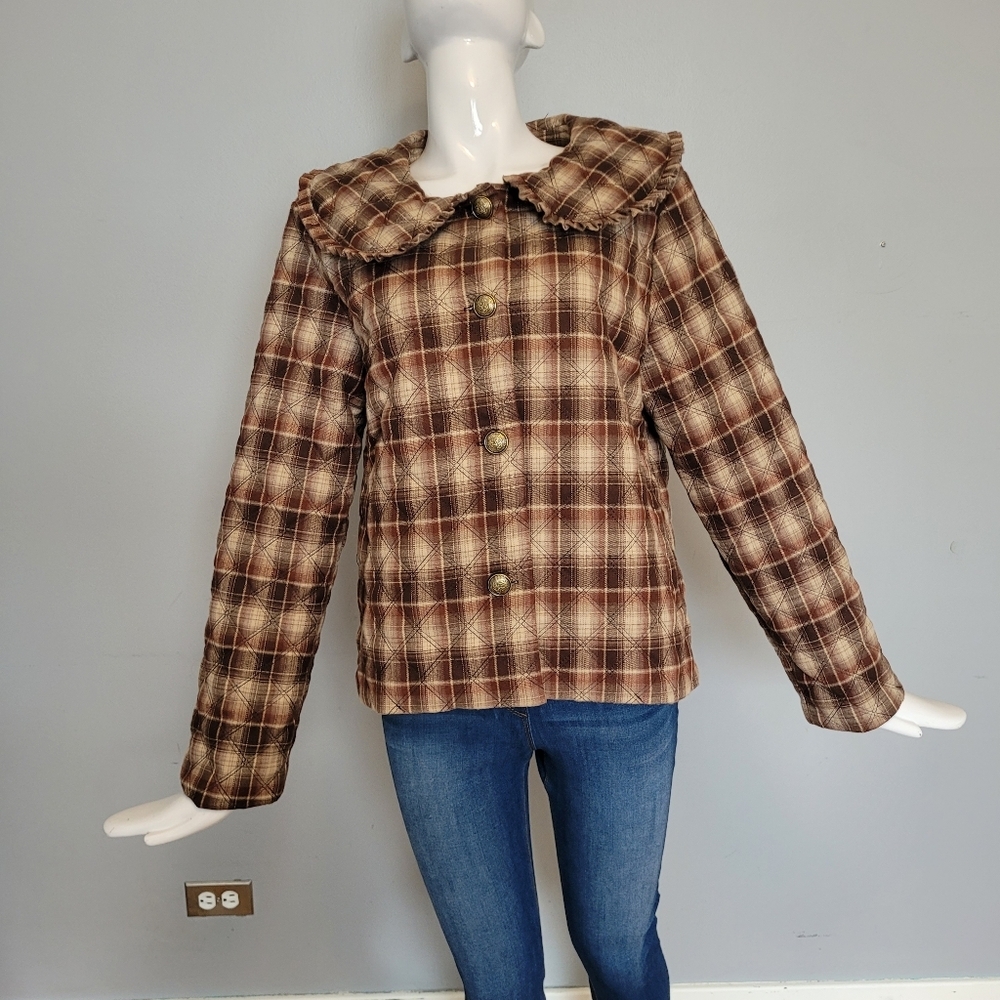 Stoosh Quilted Plaid Jacket With Ruffle Detail, VGUC, Size L